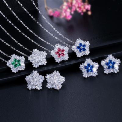 Китай White Gold Color Luxury Bridal CZ Crystal Necklace and Earring Sets Big Wedding Jewelry Sets For Brides продается