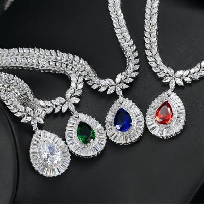 China Womens Necklace Earring Wedding Accessories Red Imitation Diamond Bridal Necklace High Quality Cz Necklace Jewelry S for sale