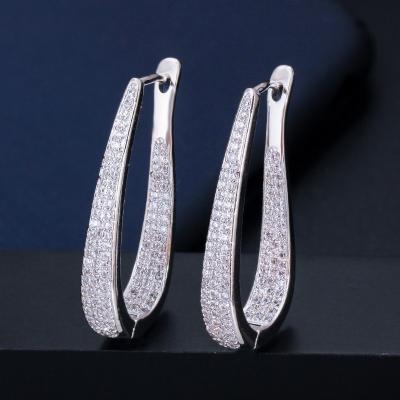 China U shape Stud Earrings Women Luxury Shiny CZ Earring Fashion Contracted Wedding Accessories High Quality Earrings Jewelr for sale