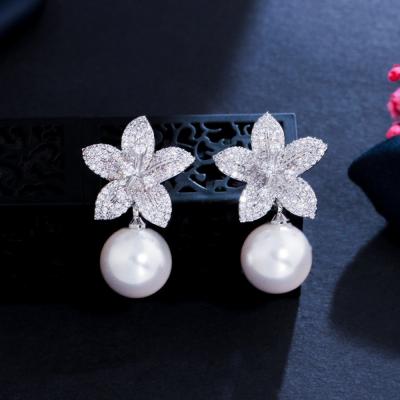 Китай Classic AAA+ Cubic Zirconia Stud Pearl Earrings For Women Party Gift Crystal Pearl Earings Fashion Pearl Earring Jewelry продается