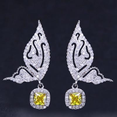 China Fashion Women's Butterfly Earrings with Shiny CZ Stone Aesthetic Female Butterfly Earrings for Party Butterfly Jewelry for sale