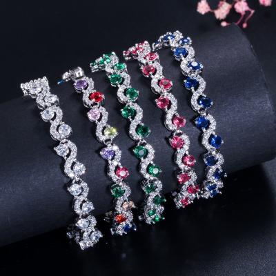 China Trendy Leaf Charm Cubic Zirconia Bracelet & Bangles for Bride Bracelets Jewelry Sliver Color Clear CZ Crystal Bangles for sale