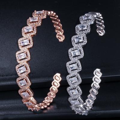 China AAA+ Elegant Square CZ Bracelets Zircon Tennis charm Bracelets & bangles CZ Bracelets & bangle Wedding Jewelry for sale