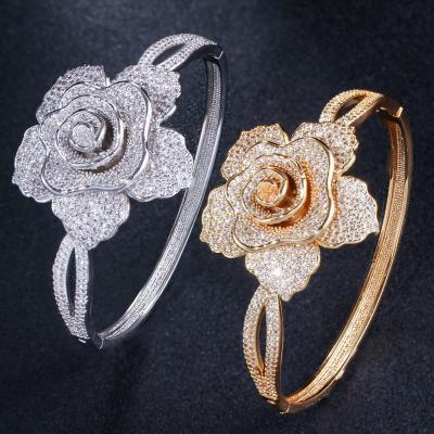 China Luxury Rhinestone Flower Bracelet for Women Crystal Bracelet Wedding Bridal Bracelet Gold Silver Color Bracelet  Jewelry for sale