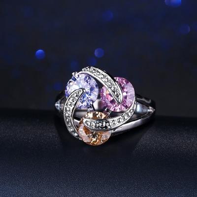 China Luxury Female Big Crystal Round Engagement Ring Cute 925 Silver Zircon Stone Ring Vintage Wedding Rings For Women for sale