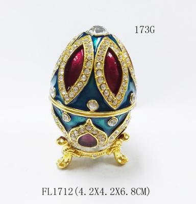 China Enamel Faberge Easter Egg Jewelry Box Metal Enameled Painted Easter Egg Jewelry Trinket Box Organizer Home Decoration for sale