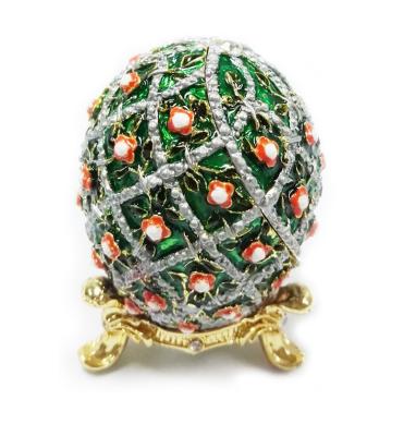 China Faberge Egg Trinket Jewelry Box with Rose for Sale Rose Jewelry Trinket Box Rose Green Egg Christmas Wedding Gift for sale