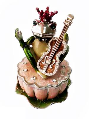 China Violin Frog Trinket Box Music Jeweled Box Pewter Frog Jewelry Box Green Frog Trinket Box   Frog Trinket Box Jeweled Box for sale