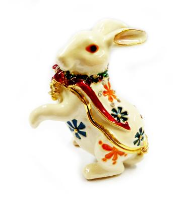 China Rabbit Bejeweled Trinket Box Necklace Ring Holder Rabbit Figurine Hinged Rabbit Jewelry Box Rabbit Easter Gift for sale