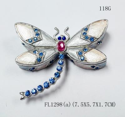 China Trinket jewelry box, dargonfly diamond decoration pink pewter jewelry box for sale
