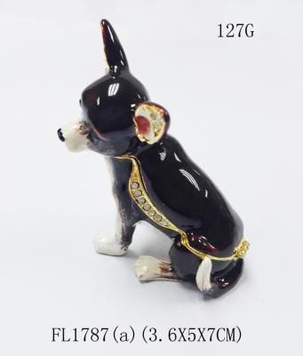 China dog bejeweled trinket box dog alloy decorative crafts pewter ornament home decorative for sale
