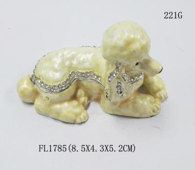 China Fashion metal alloy dog trinket Jewelry Box pewter white cute dog trinket Jewelry Box for sale