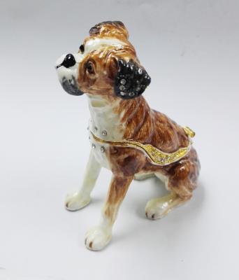China Bejeweled Home Decoration Dog metal trinket box Enamel Pewter Alloy Dog design metal trinket box for sale