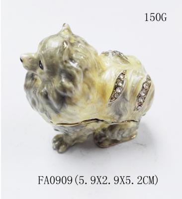 China dog shape gold plated trinket box metal jewelry boxes small dog  jewelry boxes for sale