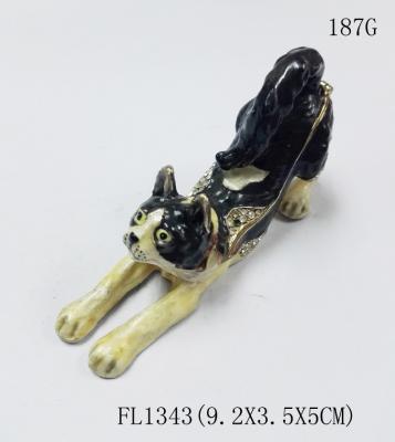 Китай Cat trinket jewelry box metal cat figure bejeweled box cat enamel trinket box продается