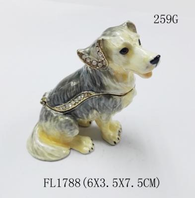 China Dog alloy jewelry box decorative metal keepsake box fashion trinket box home decorative for sale