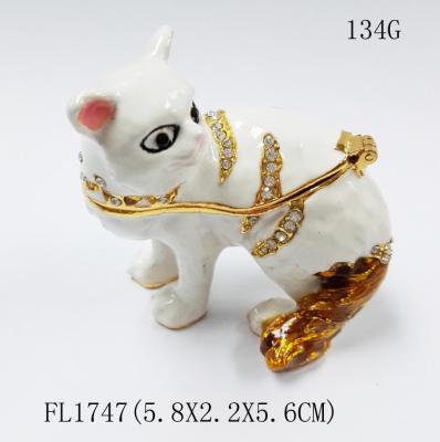 China New product animal cat Metal Crystal Rhinestone Jewelry Box Trinket Box for sale