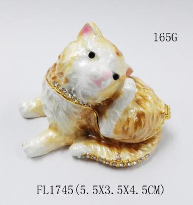 China Fashionable Metal Alloy Pewter Rhinetone Cat Trinket jewelry box for sale