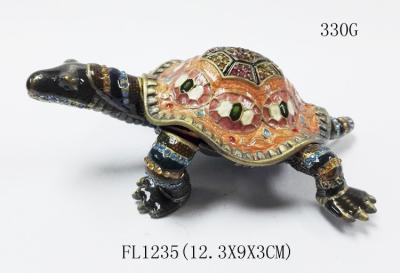 China Classical turtle metal jewelry box diamond jewelry box ring box painted dressing table decorations for sale