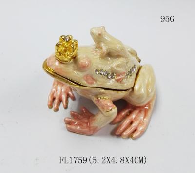 China Bejewelled Promotional Gift Alloy Hand painted frog and crab playing on lotus meta frog trinket boxes for sale
