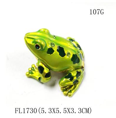 China wholesale green crystal frog design metal trinket frog shape metal jeweled enamel trinket boxes for sale