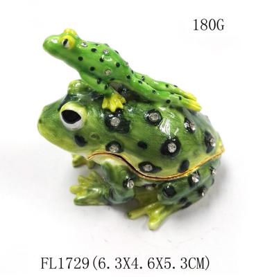 China Golden plated enamel fashion frog pewter box macaron trinket box  frog Mum and baby  trinket box for sale