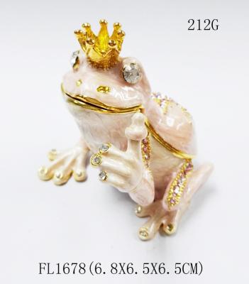 China New frog animal pewter cartoon jewelry box metal gift box Frog trinket box for sale