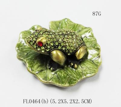 China Bejewelled frog Home decoration box Alloy Hand painted crystal Frog metal trinket box for sale
