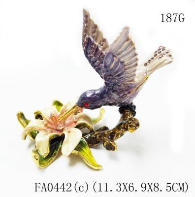 China Custom pewter cute bird shape jewelry boxes colorful printed bird hummer jewelry boxes for sale
