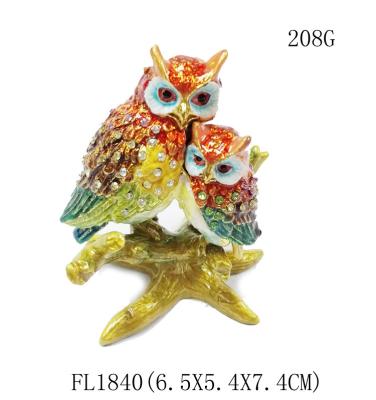 China Bird owl trinket jewelry box owl jeweled animal boxes bird bejewelled boxes for sale