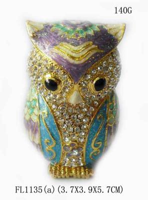 China Bird owl metal jewelry box for jewelry wholesales owl jeweled enamel trinket box for sale