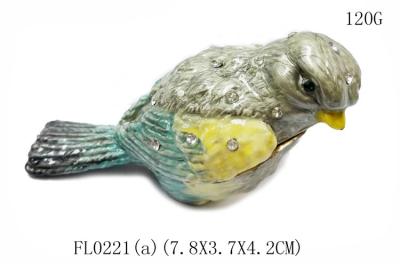 China Bird jeweled trinket box enamel rhinestone bird jewelry box container bird figurine for sale
