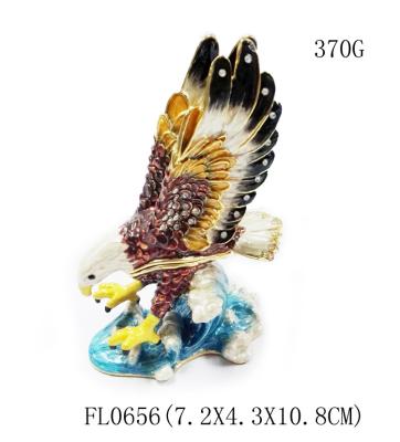 China Eagle birds design jeweled enamel trinket box eagle bird enamel trinket boxes for sale