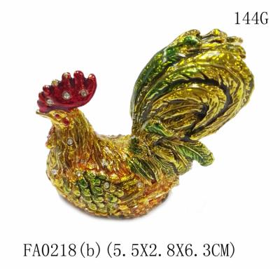 China Rooster chicken jeweled trinket box with diamond for gift jewelry box for sale