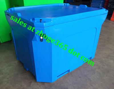 China Rotomolded 1000Liter Blue Insulated Fish Container Seafood Processing Insulated Container for sale