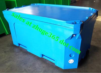 China Rotomolded 1500Liter Blue Insulated Fish Container Seafood Processing Insulated Container for sale