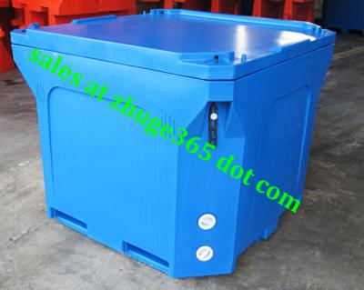 China Rotomolded 800Liter Blue Insulated Fish Container Seafood Processing Insulated Container for sale