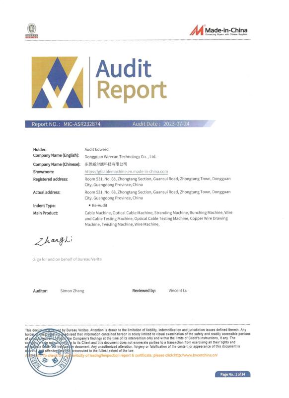 Bureau Veritas Certification - Dongguan Wirecan Technology Co.,Ltd.