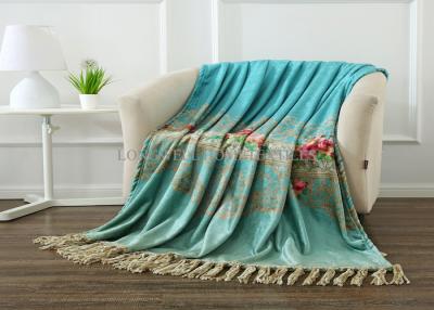 China Luxury Digital Printed Super Soft Flannel Blanket With Tassel Edge Custom Sized for sale