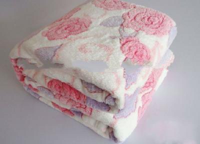 China Double Sided Embossed Winter Fall Flannel Plush Blanket With Rose Flower Printed for sale