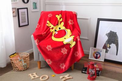 China Christmas Flannel Screen Printed Blanket , Warm Polyester Kids Animal Blankets for sale