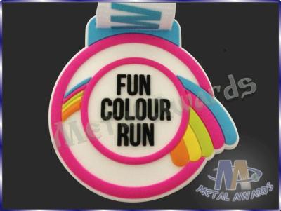China Multi Colored Running Sports Custom Plastic Medals With Printed Blue Color Ribbon for sale