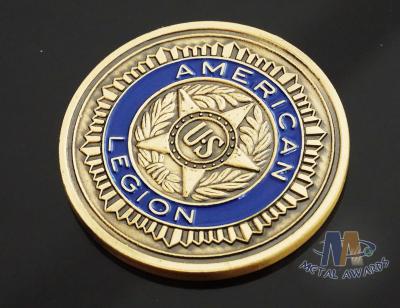 China Custom Logo Soft Enamelled US 3D effect Challenge Coins Antique gold With Soft Enamel Both side for sale