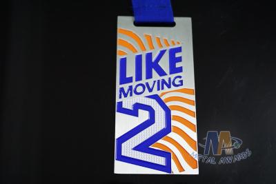 China Like Moving 2 Logo Custom Award Medals With Black Ribbon Yellow Printed Color for sale