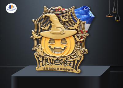 China Halloween Medal In Antique Brass / Silver With Plain Woven Ribbon for sale