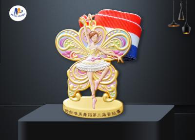 China Medalha de dança na pintura das cores do efeito 3D para a menina de dança com fita tecida à venda