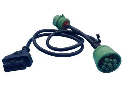 China Green Deutsch 9 Pin J1939 Female to OBD2 OBD-II 16 Pin Female and J1939 Male Splitter Y Cable for sale
