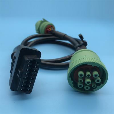 China Green Deutsch 9 Pin J1939 Female to OBD2 OBDII 16 Pin Female and J1939 Male Splitter Y Cable for sale