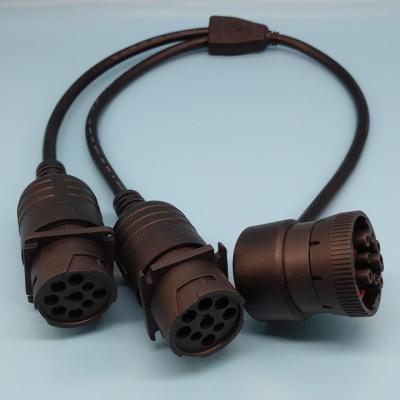 China Right Angle J1939 Deutsch 9 Pin Female to Dual Deutsch 9-Pin Male Y Cable for sale