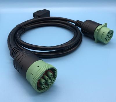 China Green Deutsch 9-Pin J1939 Female to Right Angle OBD2 OBDII Female and J1939 Male Splitter Y Cable for sale